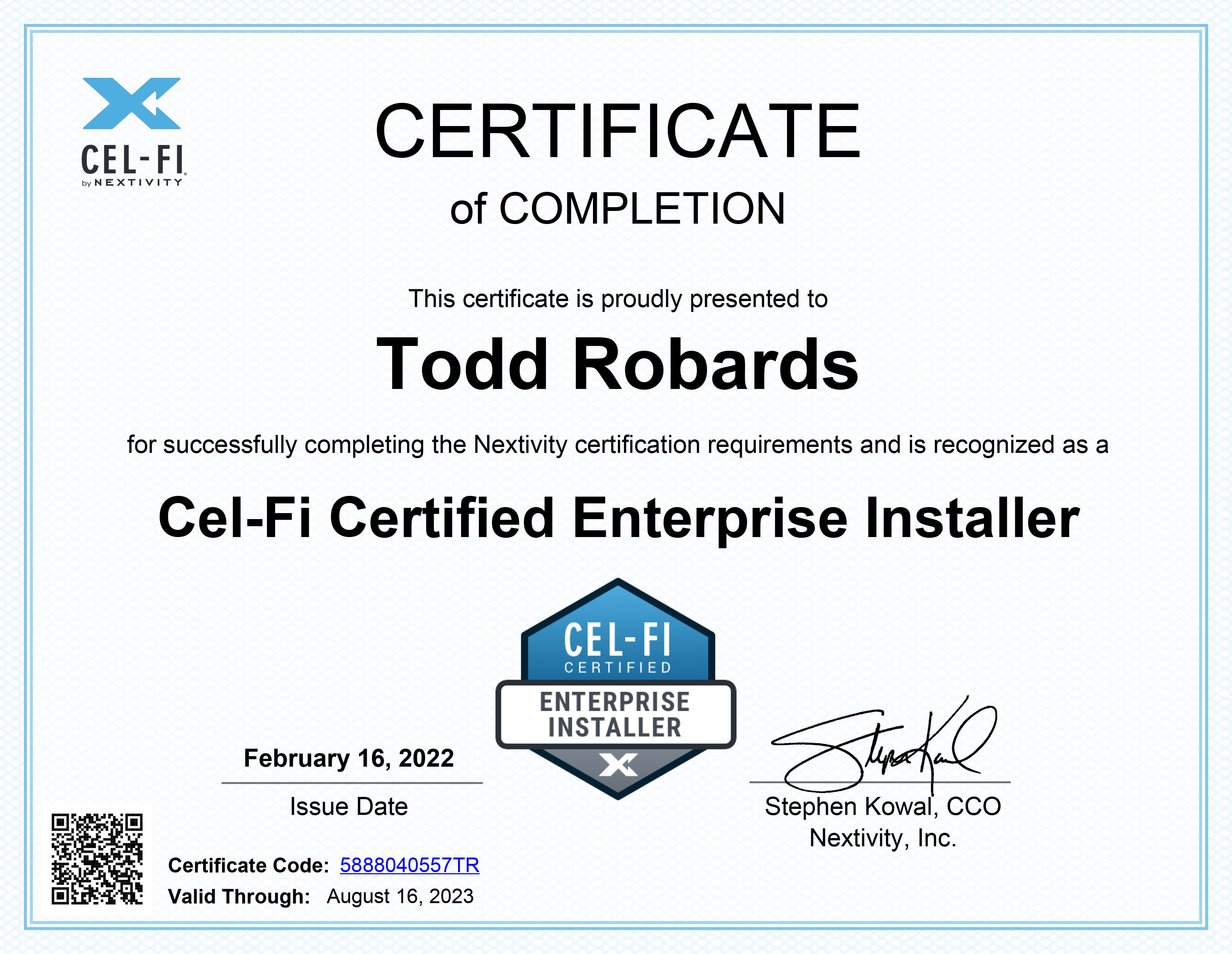 Cel-Fi Certified Enterprise Installer